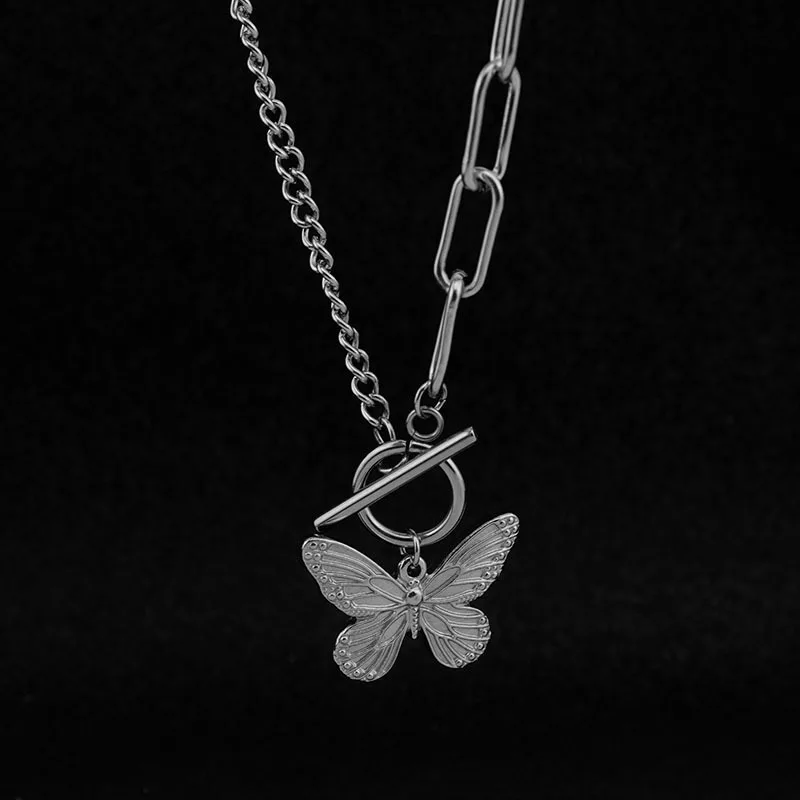 

Customize Stainless Steel Butterfly Asymmetric Chain Mix And Match Buckle Women Chain Nacklace