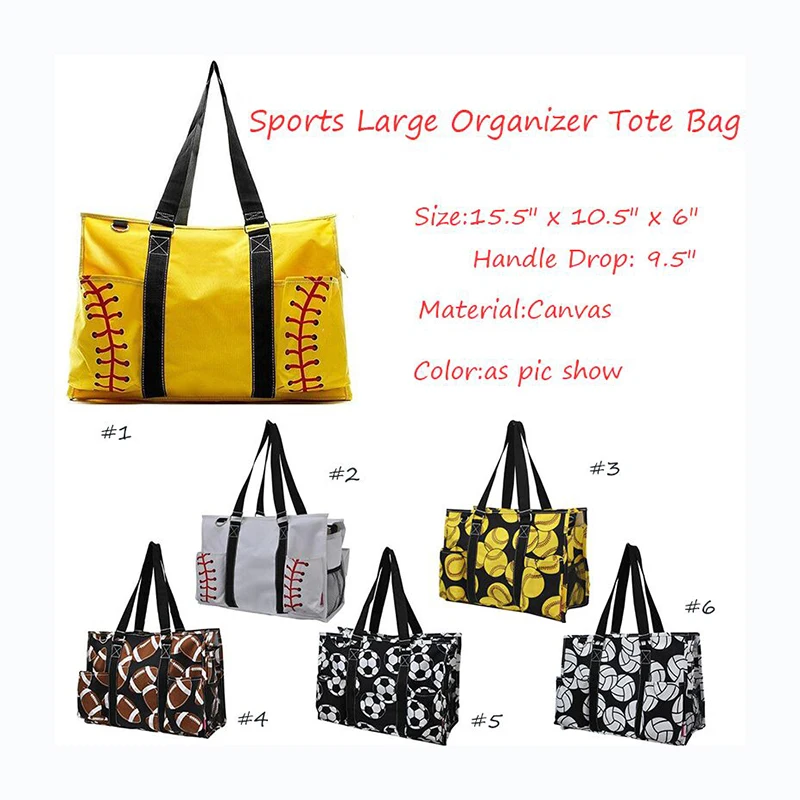 

Free Shipping Wholesale Personalized Baseball Print Large Open Top Sports Handbag Monogrammed Softball Utility Tote Bag, 6colors