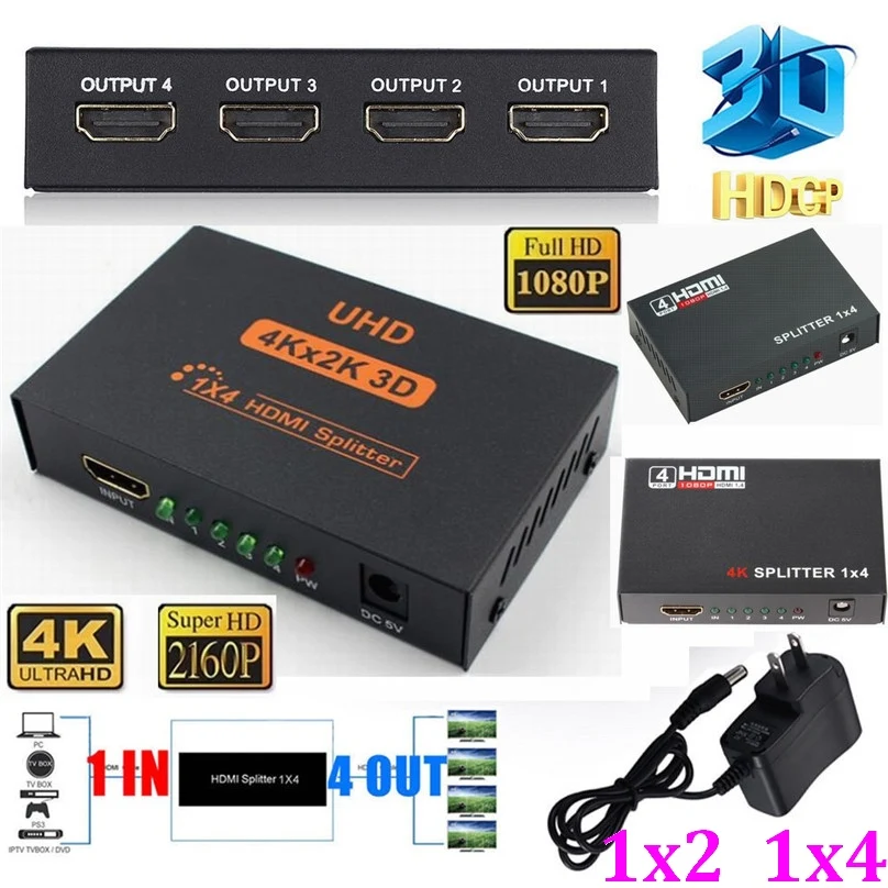 

4K Ultra HD 4 ports HDMI Splitter 1X4 HDMI 1 In 4 Out HDMI Video Hub Repeater Amplifier For PS5 PS4 Laptop Monitor PC TV Box