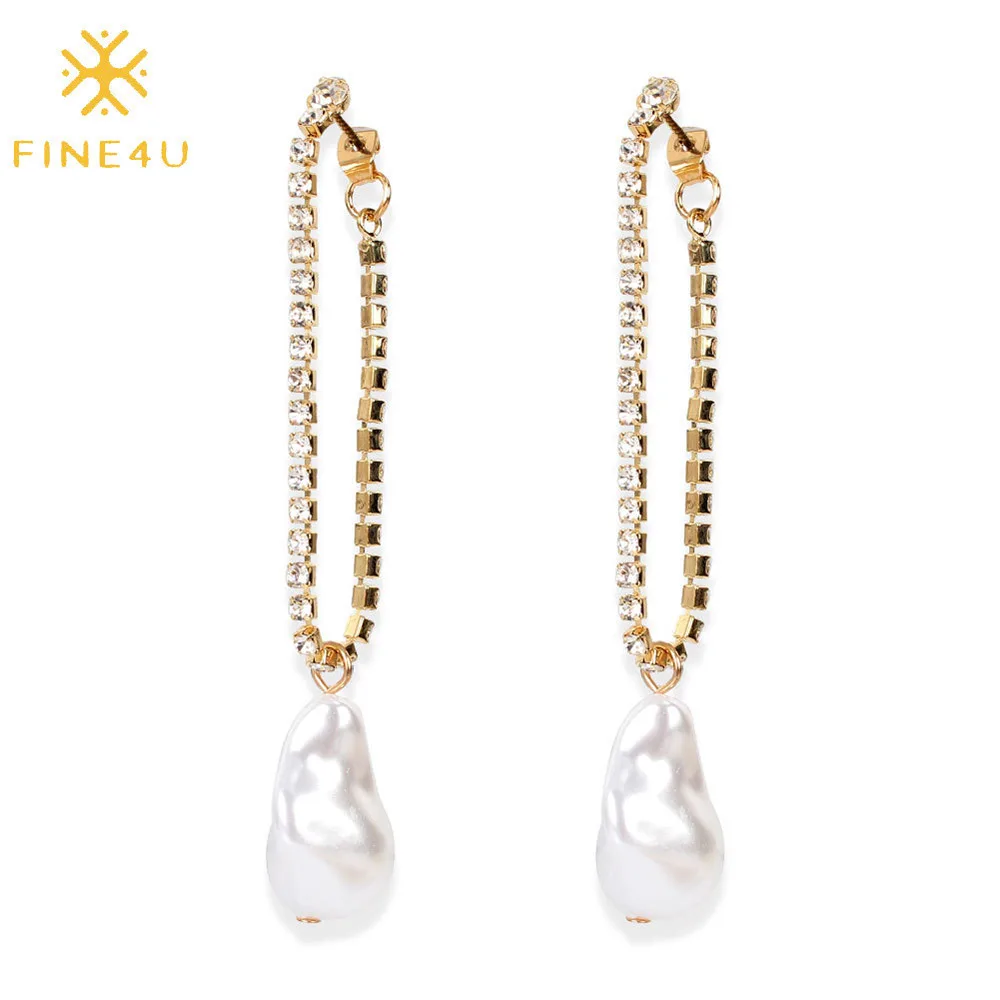 

Minimalist fashion accessories jewelry cubic zircon long tennis chain dangle brincos boucle d oreill women drop earrings pearl, Gold