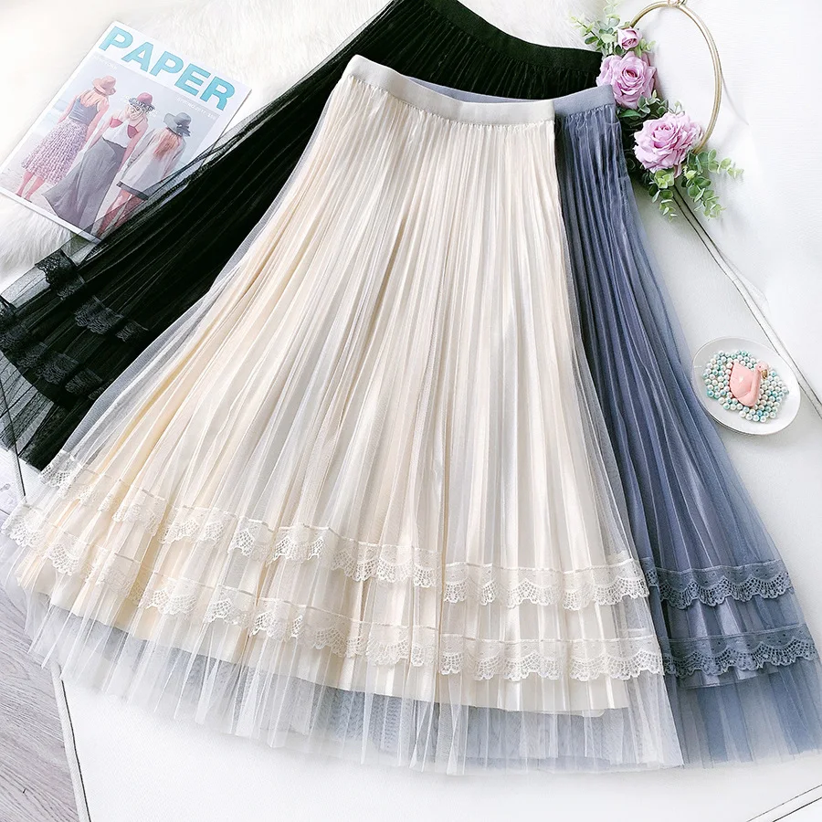 

B54505A Whoesale 2021 spring summer new lady fancy lace long skirt