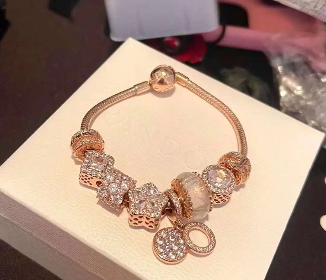 

New Factory Wholesale Rose Gold Beads Copper Silver Alloy Colorfast Pendant For Matching Snake Bone Chain Bracelet