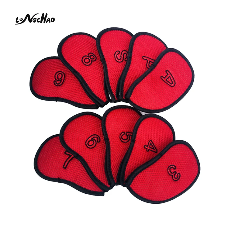 

Wholesale Custom Sandwich Mesh Golf Iron Club Headcover 10Pcs/Set, Red