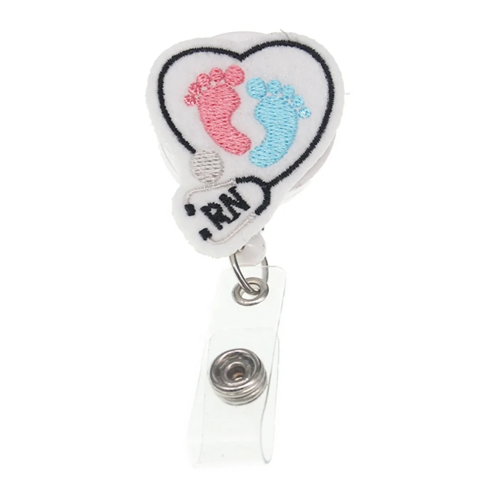 

Free Shipping Heart Shape Footprint Retractable Felt ID Badge Holder Reel, As picture