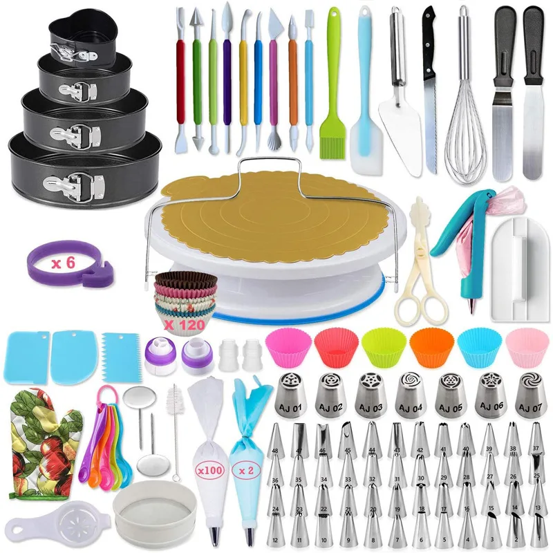 

Z828 333Pcs/set Cake Turntable Cake Decorating Tools Kit Rotary Table Baking Tools Set Piping Nozzle Piping Bag Set, Customized color