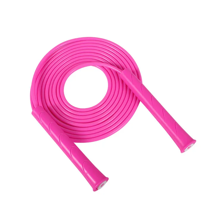 

Wholesale plastic PP handle solid PVC rubber rope 3 meters long customized logo jump rope for students and children, Rose red,blue,pink,green,black