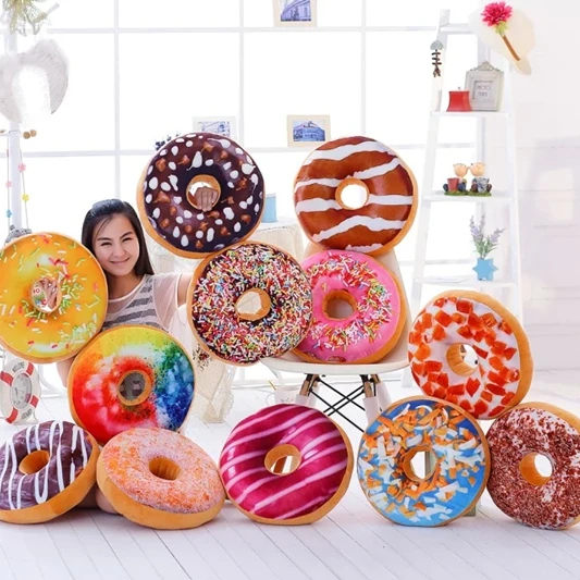 

3D Donut Soft Plush Cushion Round Cake Pillow Sofa Seat Cushion Kids Toy Home Decor Wedding Cushion Birthday Gift Christmas 40cm