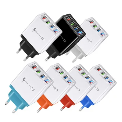 

New Products 2020 Colorful 4 USB Ports Wall Charger 5V 3.1A Wall Charger 4 Ports, Black, grey, blue, dark blue, orange, red, white/black