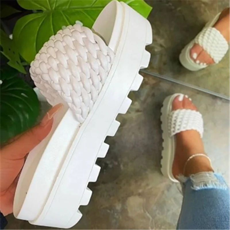 

Fashion Weave Upper Slides Footwear Platform Summer Slippers for Ladies and Women Sandals, 5 colors