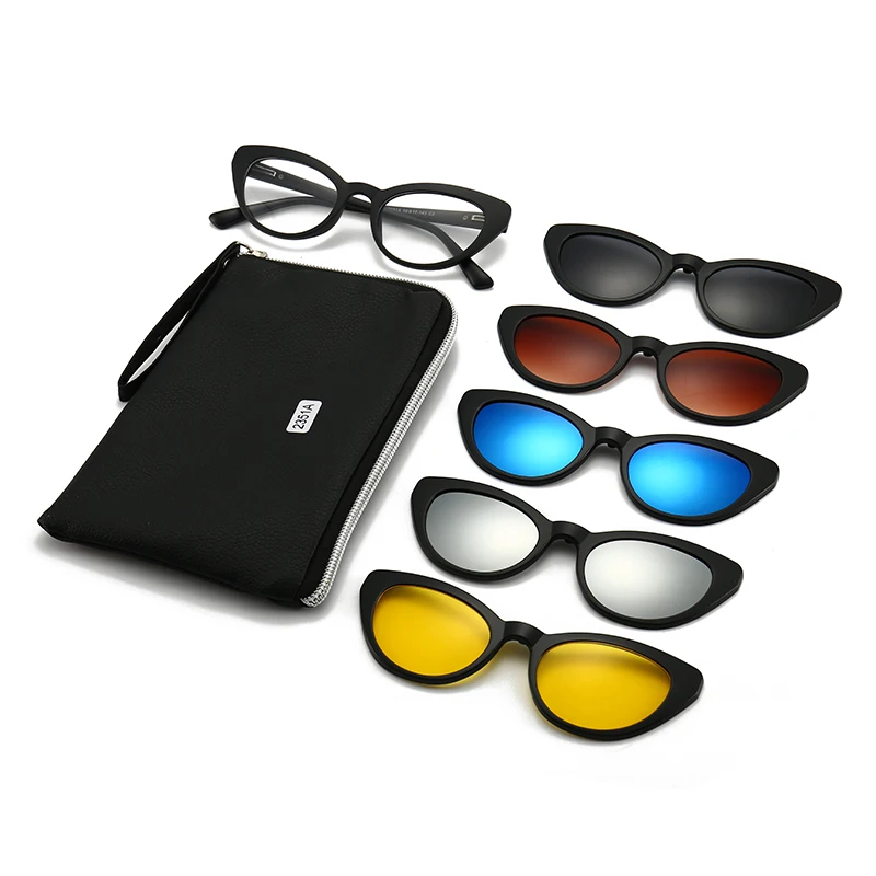 

DL Glasses New arrival Magnetic Polarized eyewear Clip-on sun glasses 5 in 1 cat eye for women men Night Driving Sunglasses 2022