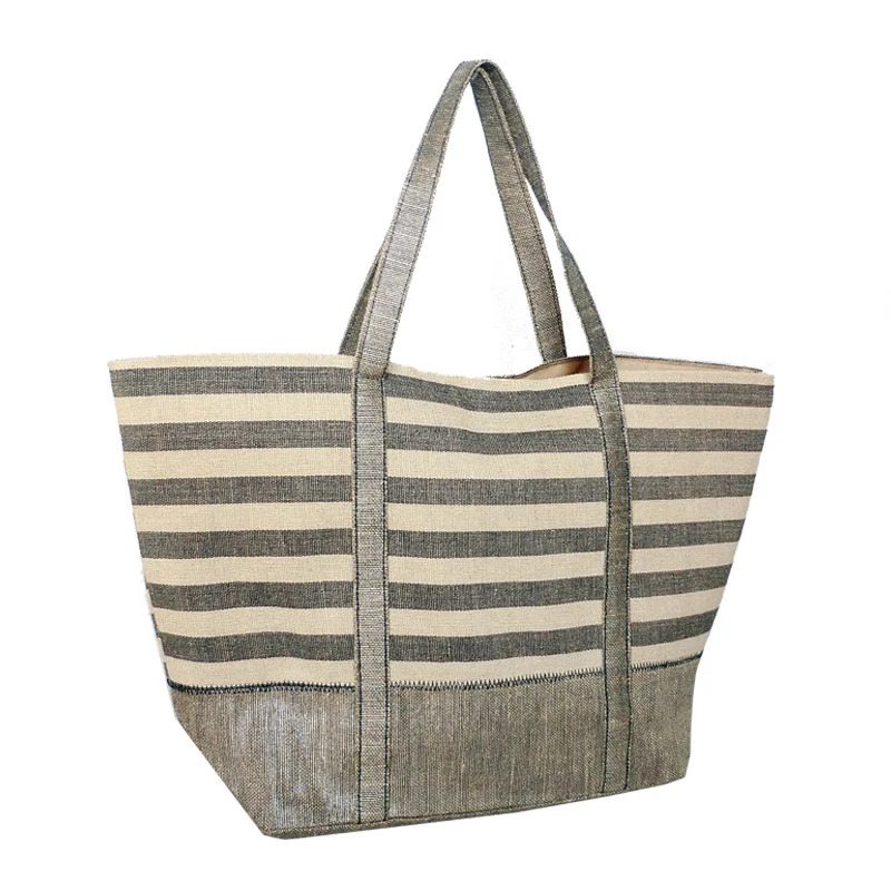 时尚条纹黄麻手提袋和棉质材料女士购物手袋 - buy 黄麻袋,棉布袋