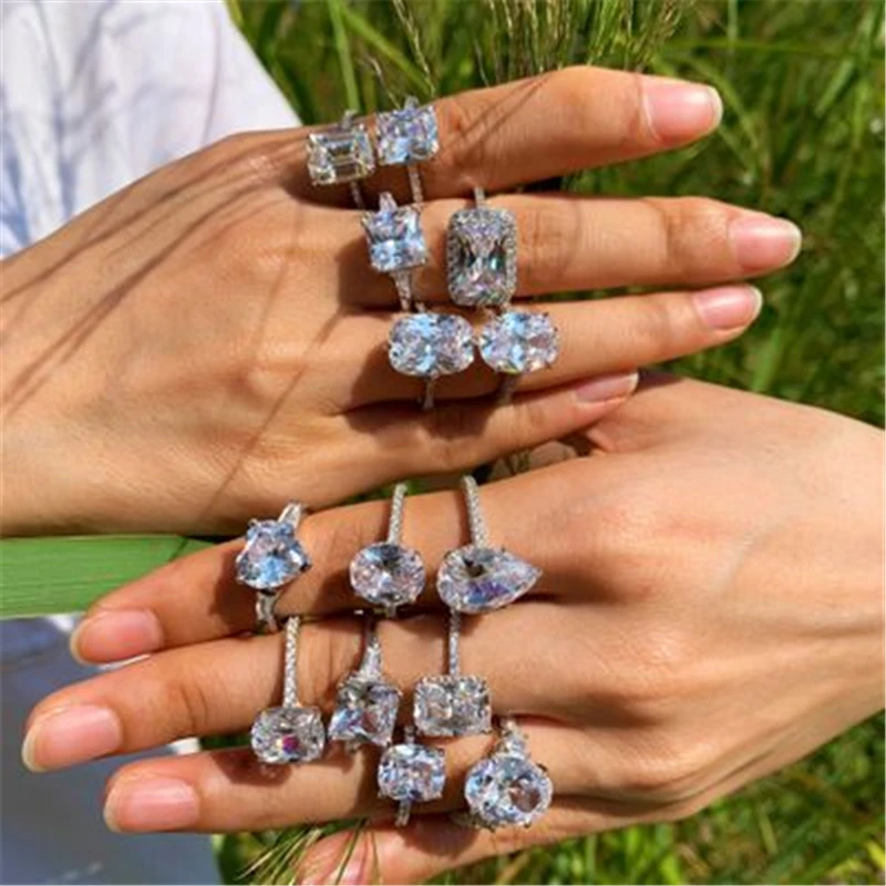 

R-0154 Wholesale S925 Sterling Silver Fashion Diamond Ring Light Female Personalized Crystal Marriage Proposal Engagement Rings