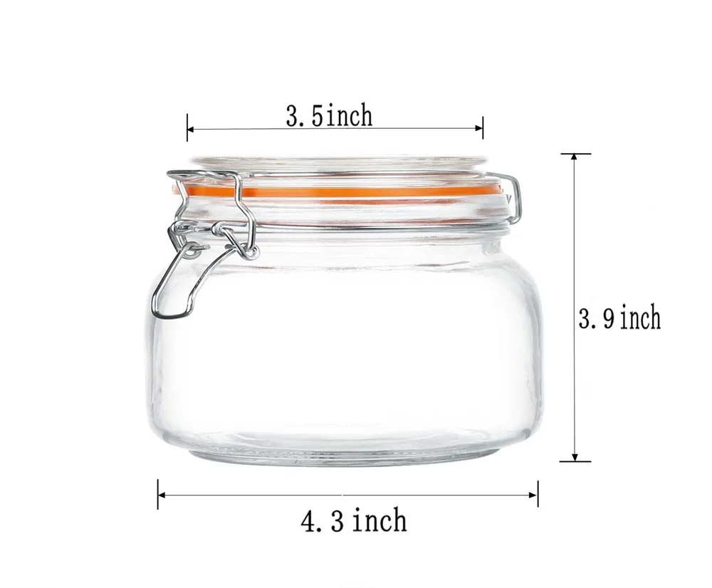 

16oz Glass Jars With Airtight Lids And Leak Proof Rubber Gasket,Wide Mouth Mason Jars With Hinged Lids For Kitchen