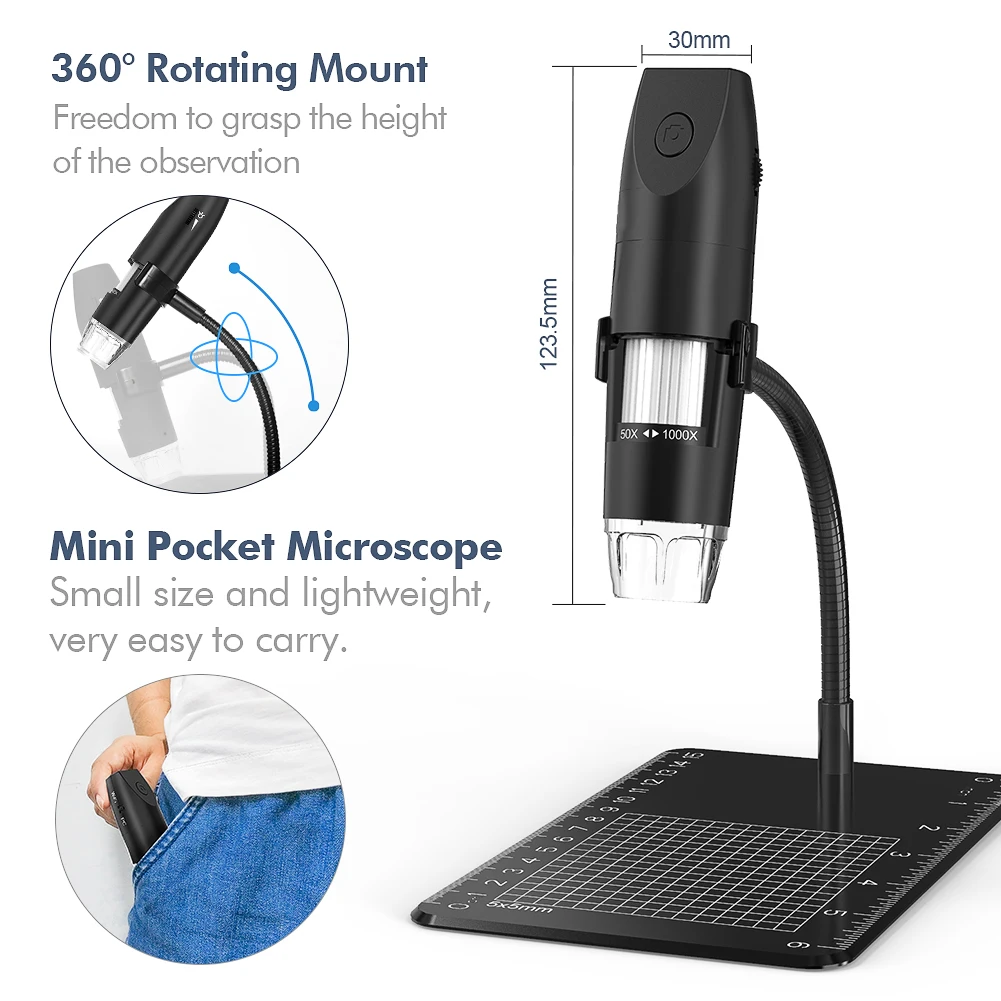 Newest Factory Supplier 1000X Zoom 2MP 1080P HD Video Portable Wifi Digital Magnification Microscope Camera for Student/kid