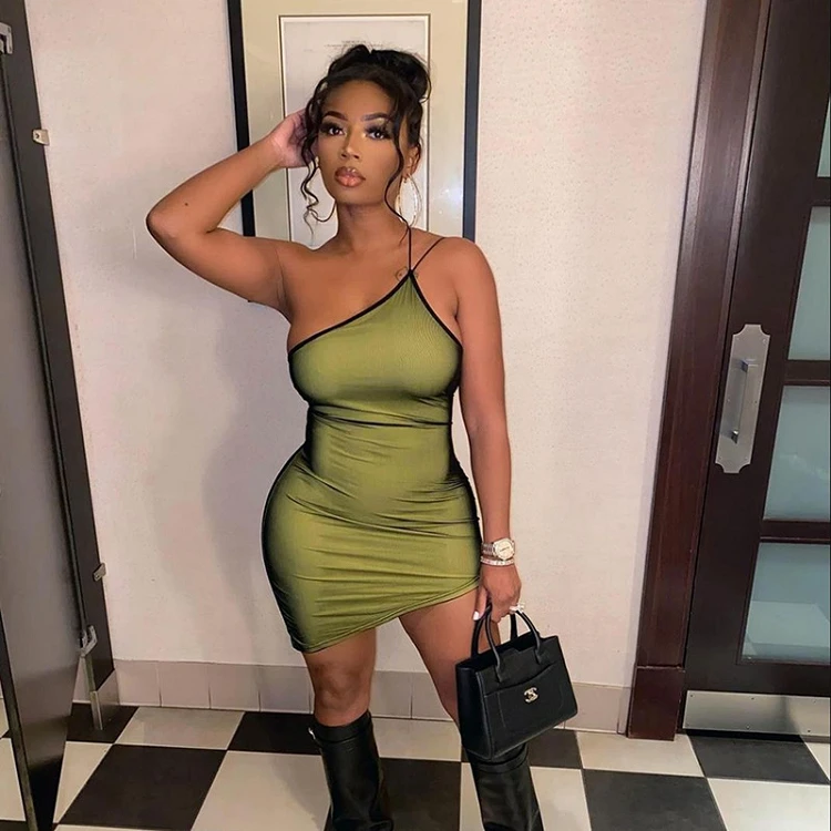 

high quality new arrivals 2021 woman one-piece dress mesh spaghetti strap mini bodycon asymmetrical women dresses