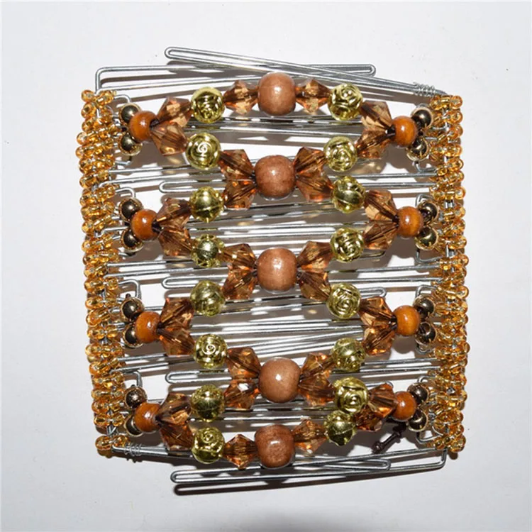 

Popular High quality Metal Elastic Magic Double Beaded Elasticity Hairpin Hair Comb Clip, Any color is available