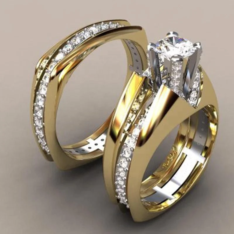 

Luxury Crystal Female Zircon Wedding Ring Fashion Personality Bridal Set Jewelry Love Promise Engagement Rings