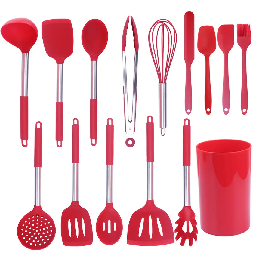 

Silicone Cooking Utensils Kitchen Utensil Set 15 Pieces Colorful Non-stick Cooking Tools With Non-slip Handle, Customized