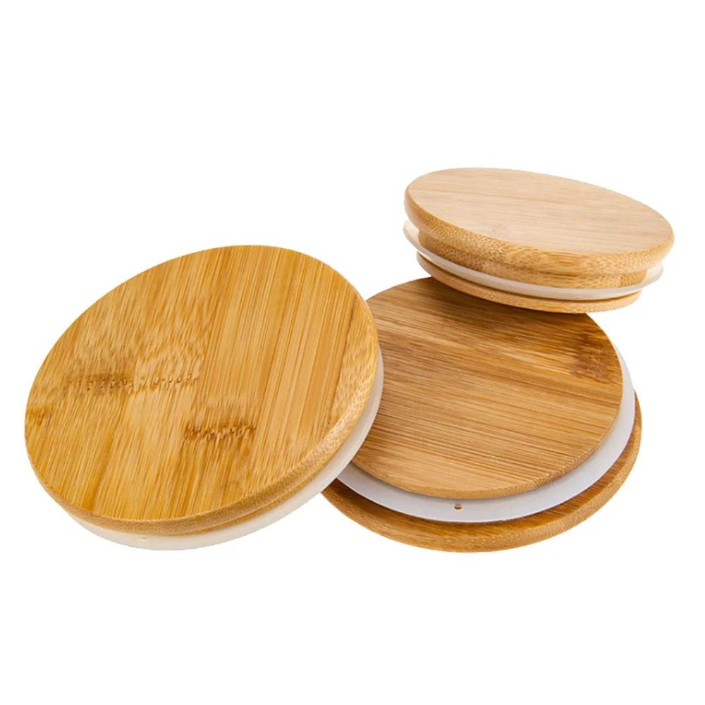 

A Variety of Natural Color Decorative Bamboo Lids for Mug Jars