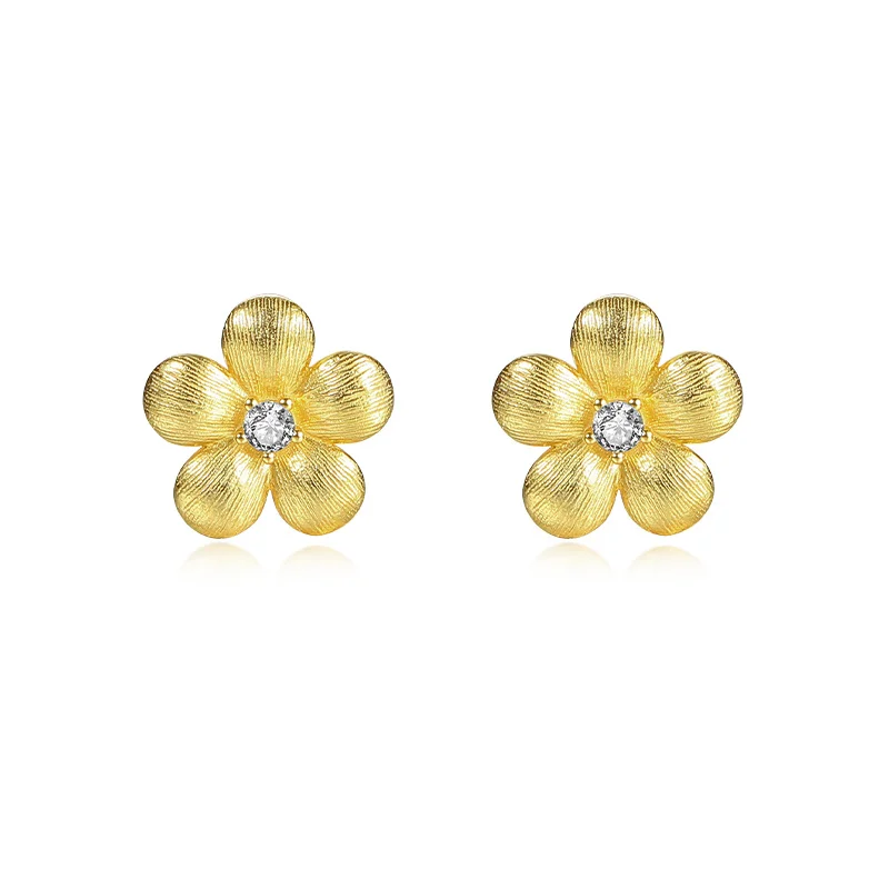 

Vintage Cute 925 Sterling Silver Fine Jewelry 18K Gold Plated Zircon Setting Flower Shape Stud Earrings