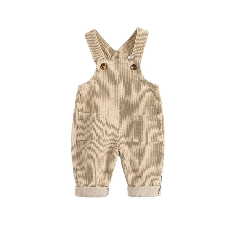 

Children'scorduroy suspenders trousers , men and women, baby spring and autumn double pocket suspenders trousers