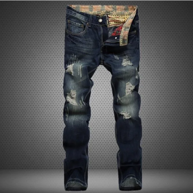 

Man Ripped Jeans Vintage Hole Motorcycle pants
