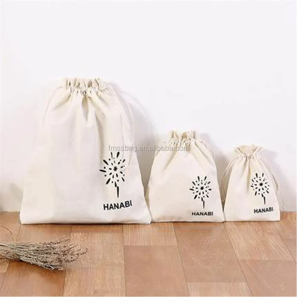 Silk Ribbon Customization Canvas Cotton Drawstring Shoe Bags With