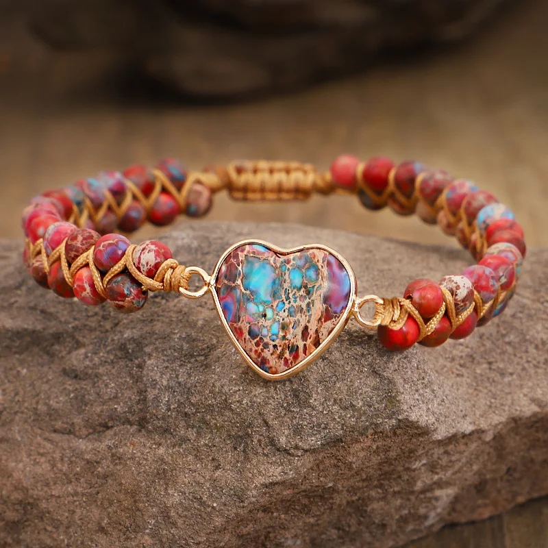 

Wrap Heart Natural Stone Charm Bracelets Handmade Braided Beaded Bracelets Friendship Bracelet Women Jewelry(KB8454), As picture