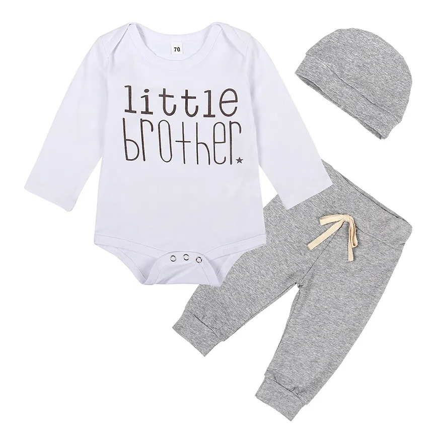 

New spring and Autumn Cotton newborn Baby Boy's wear Fashion style soft Baby romper top pants hat 3pcs suit