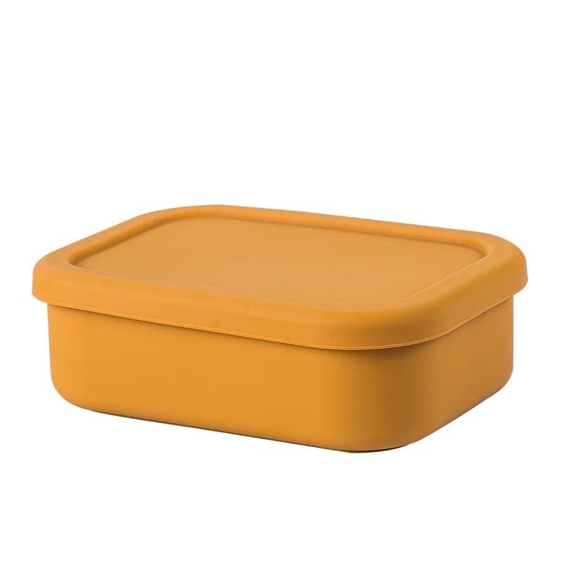 

Microwave Safe Rectangular Silicone Lunch Box With 3 Dividers Food Lunch Bento Sandwich Boxes, Dark green/yellow/blue