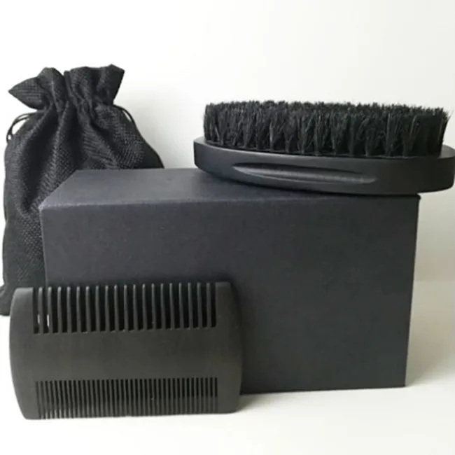 

Wholesale custom Logo Beard Care Sets Wooden Comb Beard Grooming Kit For Mens, Black