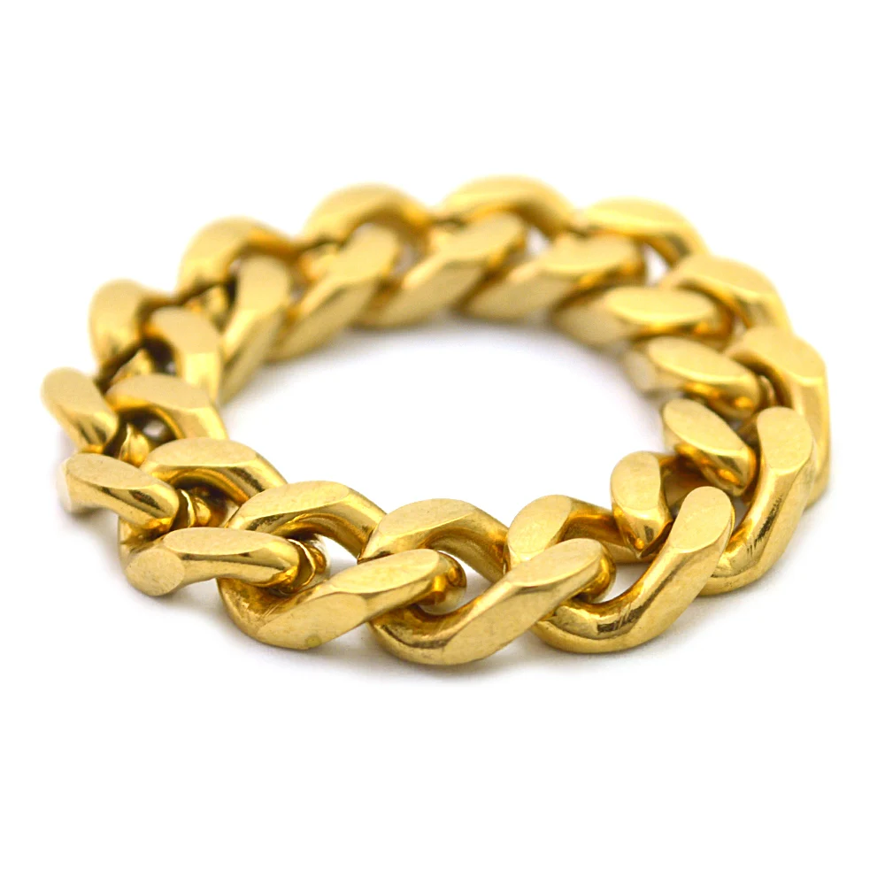 Ins Solid Gold Plated Chain Link Rings Stainless Steel Cuban Link Ring