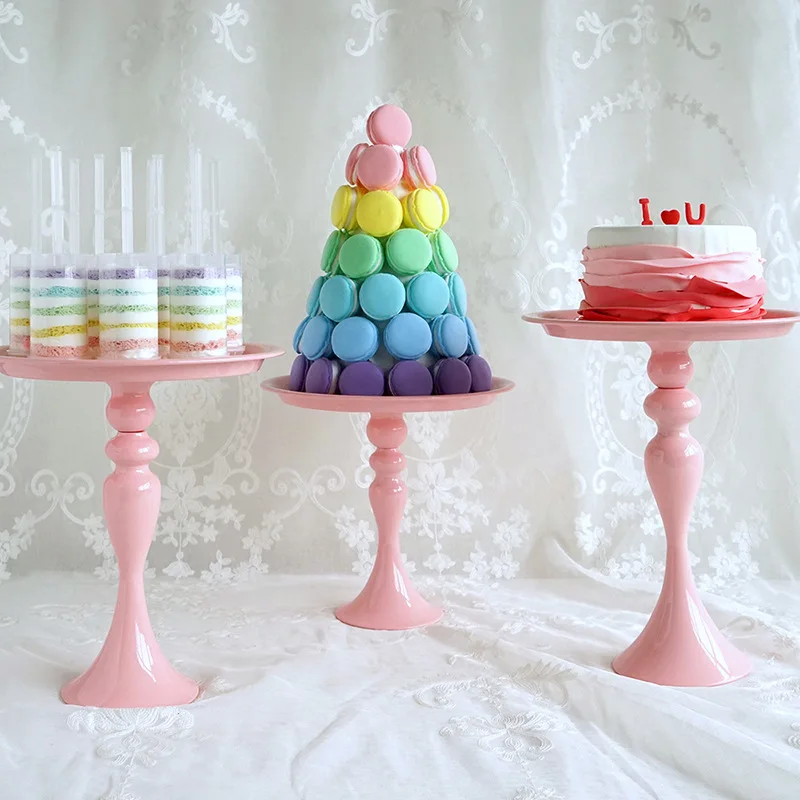 

Wholesale Home Birthday Party Decoration Wedding Cake Dessert Metal Round pink Cake Stand, Customized color