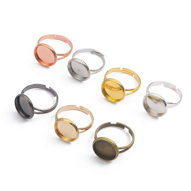 

Base Ring Blank Jewelry Findings Adjustable Flat Round Oval Finger Rings for DIY Jewelry Pendants Making