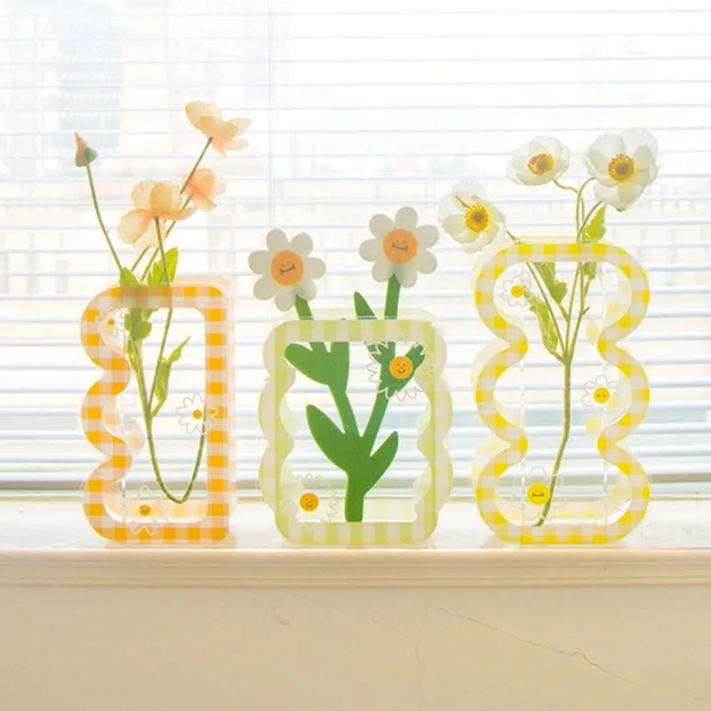 

Plaid daisy sun flower fafa cute dried flower flower ins style acrylic decorative vase
