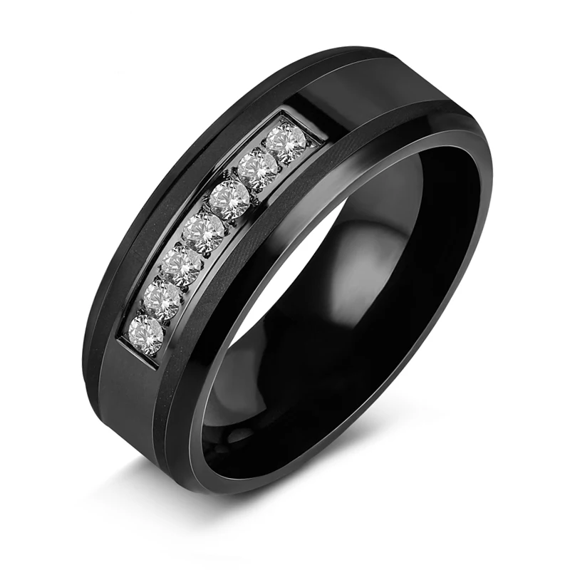 

New Hot Sale Tungsten Carbide 7 Cubic Zircon Black ring Hip Hop for Unisex Gift