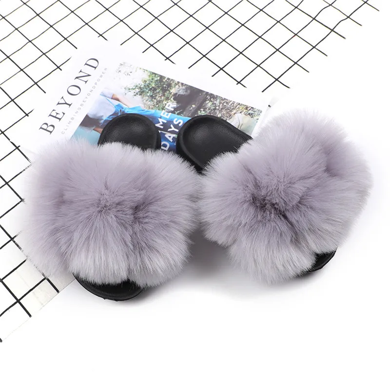 

women flat fur sandals faux fur ball slides pom fur slides, Red,blue ,green ,orange ,brown