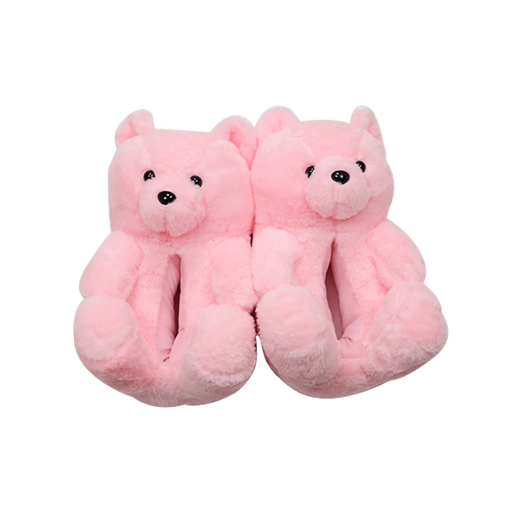 

Hot sale Soft colorful 2021 Lovely Furry Fur New Style House Rainbow Kids Plush Indoor Teddy Bear Animal House Slippers, Any color available