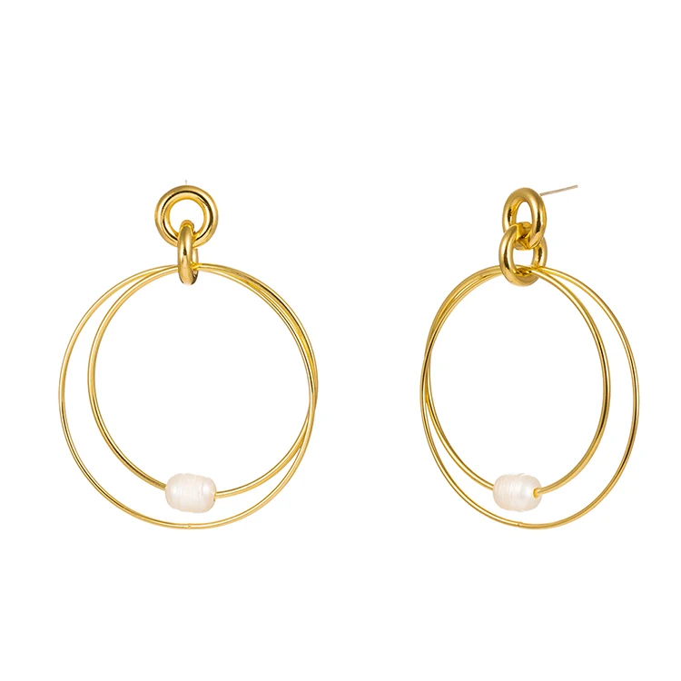 

Exaggerated Design Gold Hoop Eardrop Freshwater Pearl Earrings Woman Jewelry