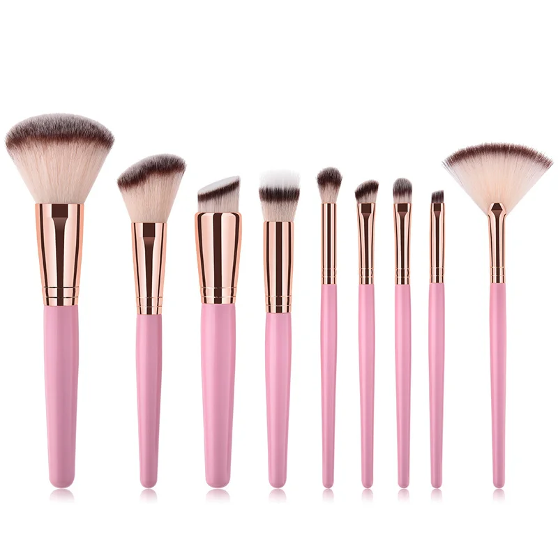 

ZNYBEAUTY Professional 9pcs makeup brush set with beauty tools loose powder brush fan brush pink purple suit, Colorful