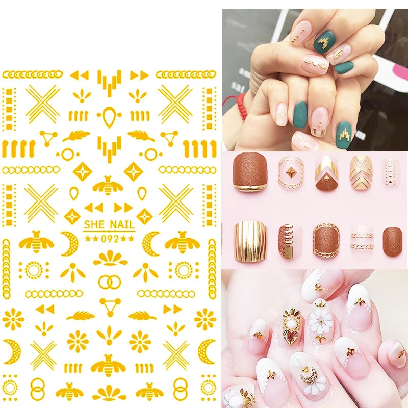 

SHE090-SHE112 wholesale 3D Adhesive Gold Silver White Black Nail Art Decals Decoration Applique Nail Stickers Decorations