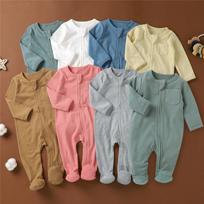 

100% Organic Cotton Solid New Born Baby Footed Pajamas