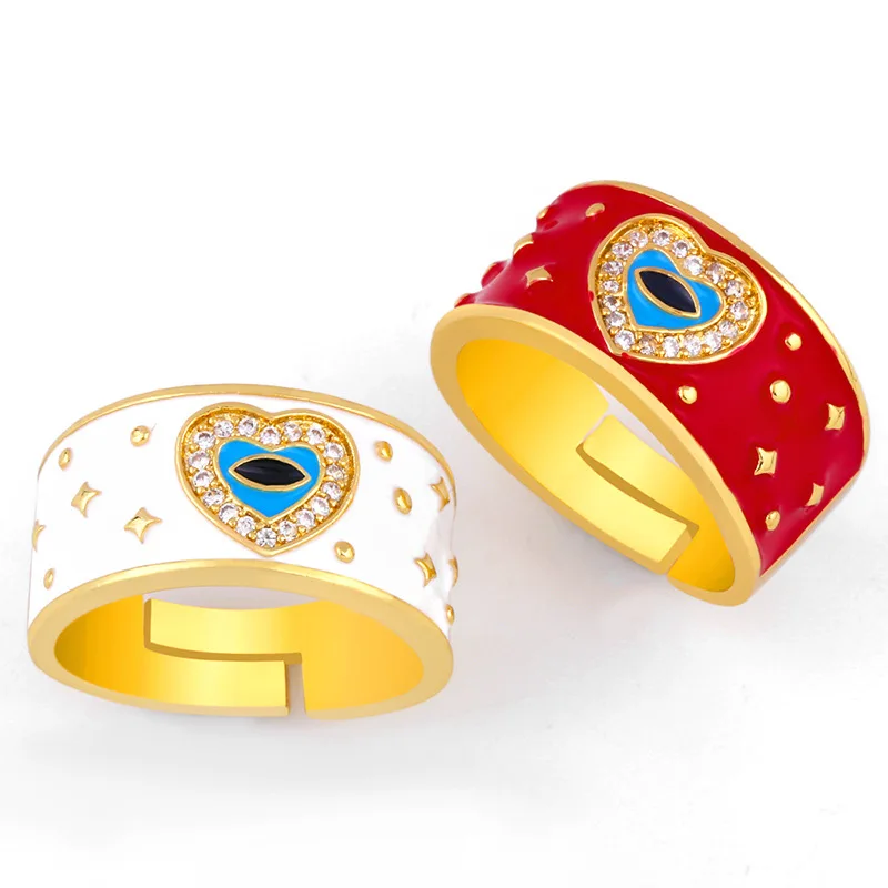 

2021 New Fashion Heart Shape Ring Gold Plated Red Heart Rainbow Rings For Women Jewelry