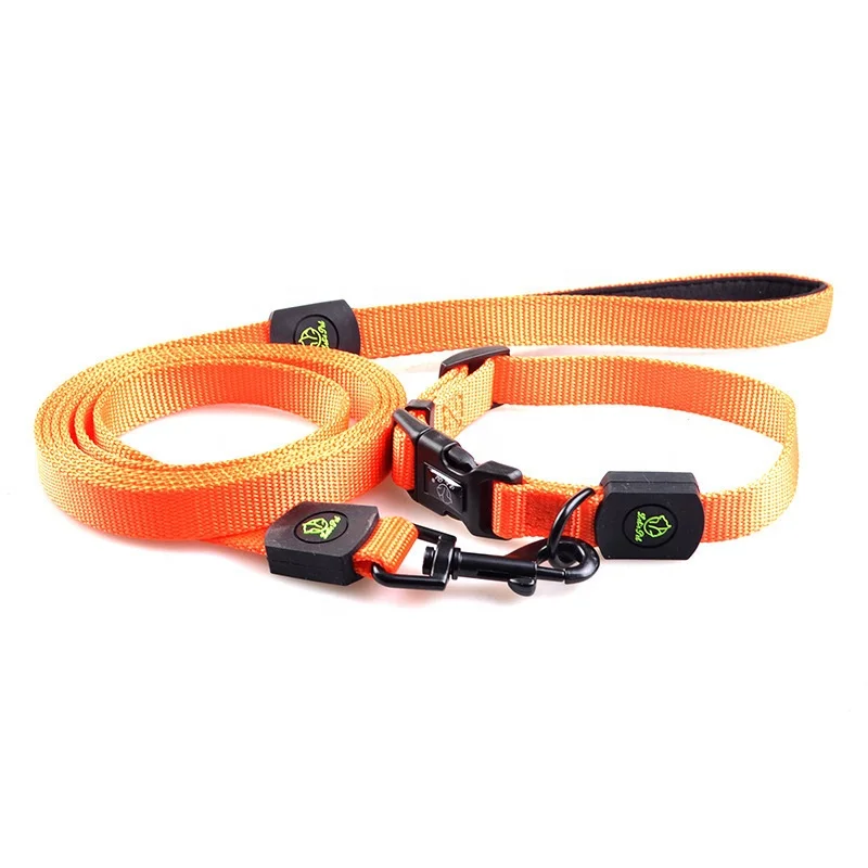 

Secure outdoor walking hands free pet nylon webbing leash collar set dog running training rope set designer dog collars and leas, Orange green purple pink brown