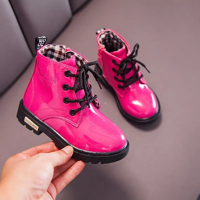 

News Children Shoes Boots flat Children Size  Short Boots boy Girl PU Leather Waterproof Winter Kids Snow Shoes Girls Boots