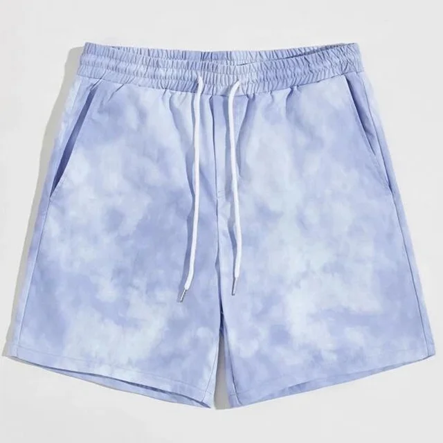 

Factory Custom Cotton Shorts Men Vacation Style High Quality Drawstring Waist Tie Dye Shorts Men, Blue , light blue