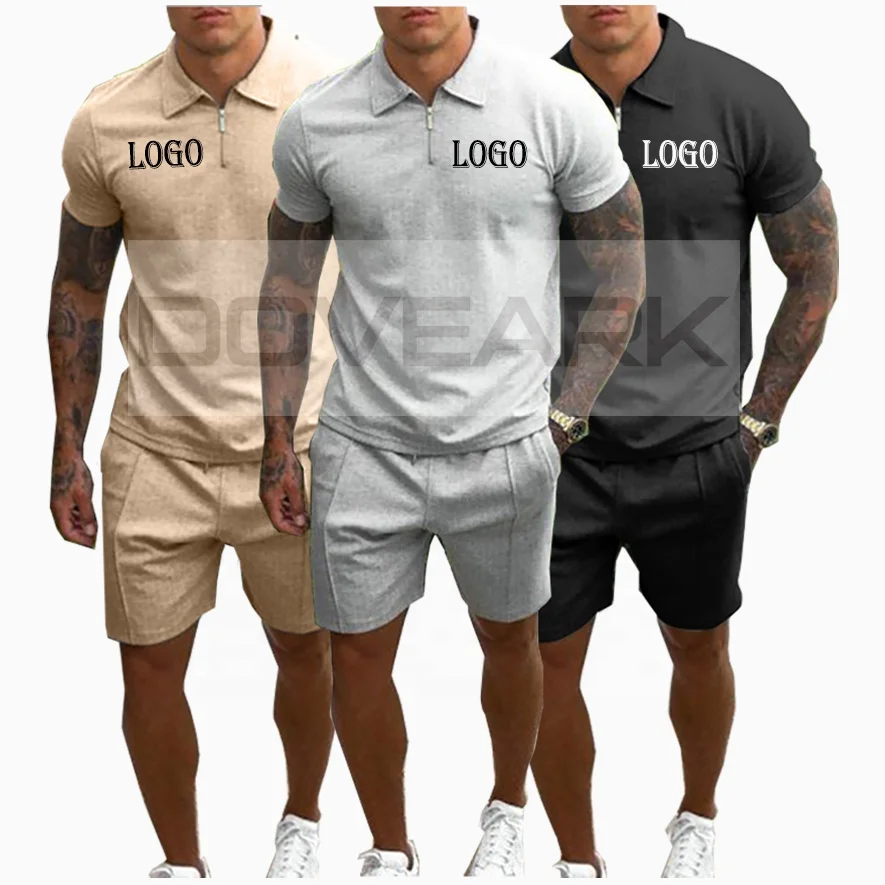 

Summer Hot Sale Low MOQ Custom Logo Men's Solid Color Men's Suits Outfits Two Piece Short Sleeve Short Set