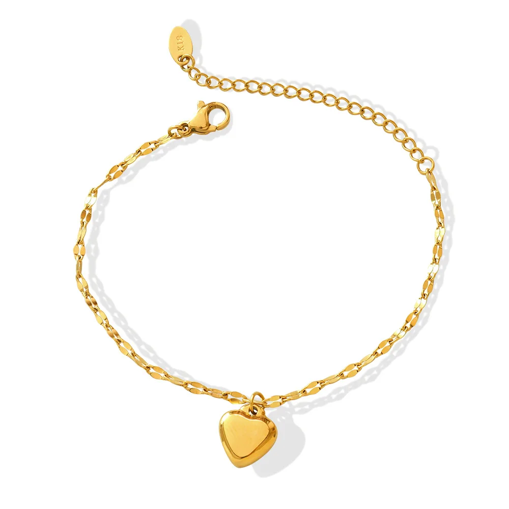 

2022 Women Bracelet 18K Gold Plated Mouth Chain Heart Pendant Adjustable Charm Bracelets