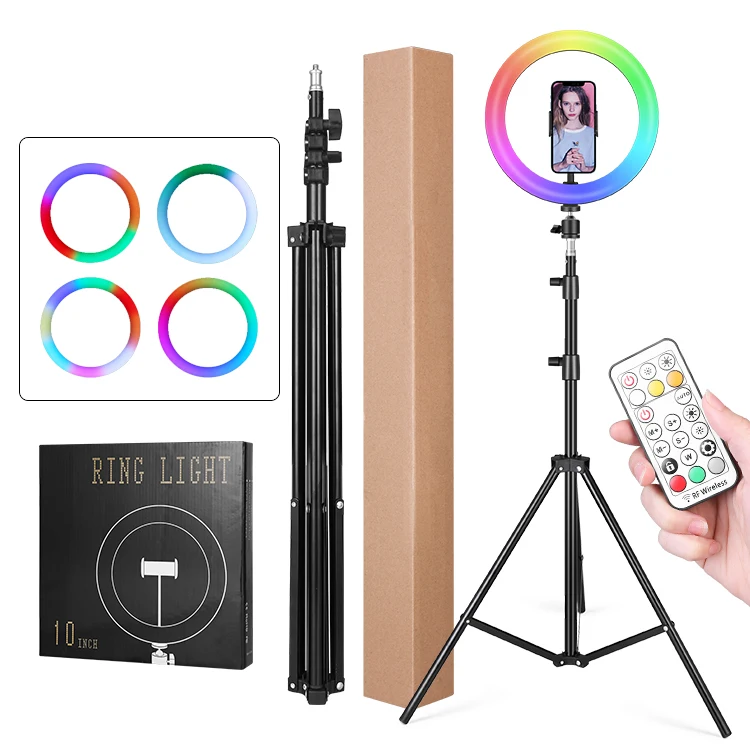 

Kinscoter Led Ring Light Rgb Lamp 3200k-5600k Selfie Many Colors 10 Inch Rgb Led Ring Light With Stand And Phone Holder