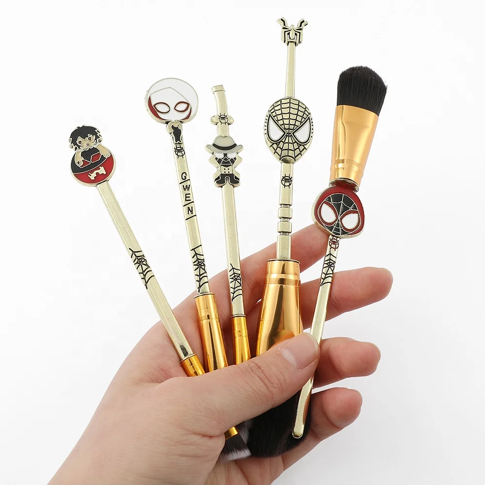 

2022 Amazon 5pcs Marvel Spider-Man Anime Brush Gold Handle Makeup Brushes Professional Cosmetic Brush Gift